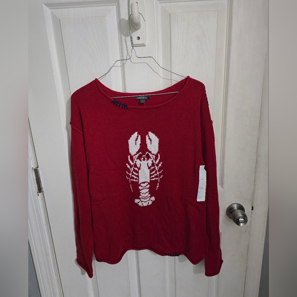 Wild Fable Womens NWT Americana Pullover Sweater Lobster Red & White Size Small - Picture 2 of 12